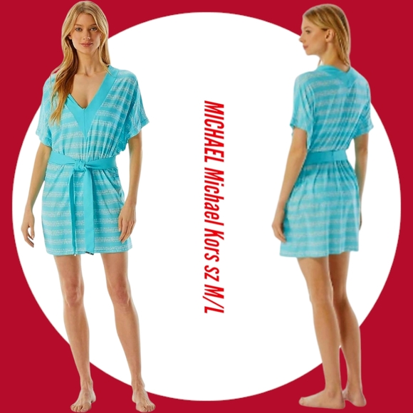 Michael Kors Kytoto Stripe V-Neck Belted Tunic Cover-Up - Picture 1 of 7